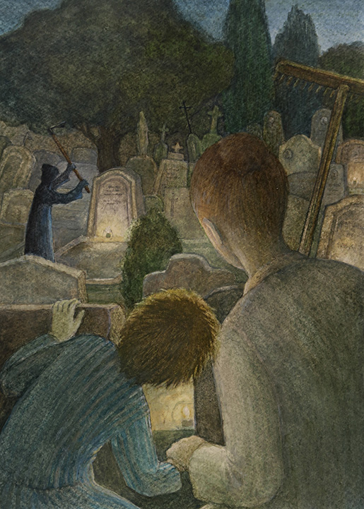 Viktor a postava s černou kapucí